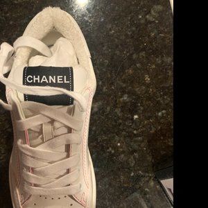EUC Chanel White/Pink Sneakers in Box Size 38